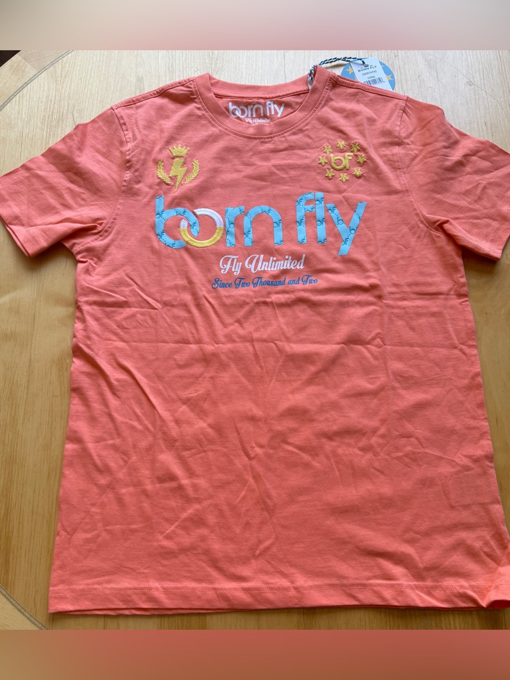 Born Fly Men’s Small Coral Embroidered Graphic Logo T-Shirt NWT
